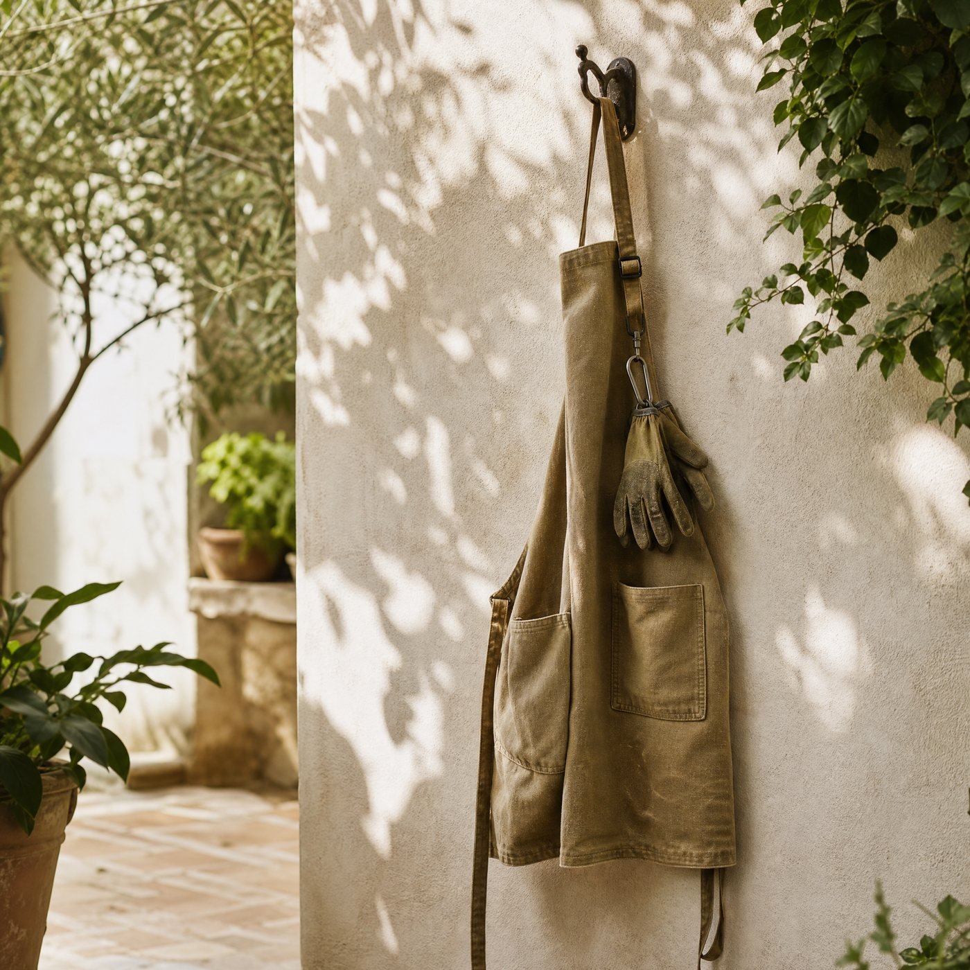 Glove & Tool Clip — a canvas work apron hanging on a wall hook with this clip holding a pair of gloves