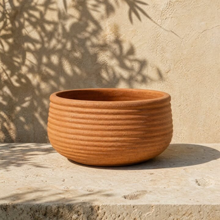 Ribbed Terracotta Planter, 30 cm