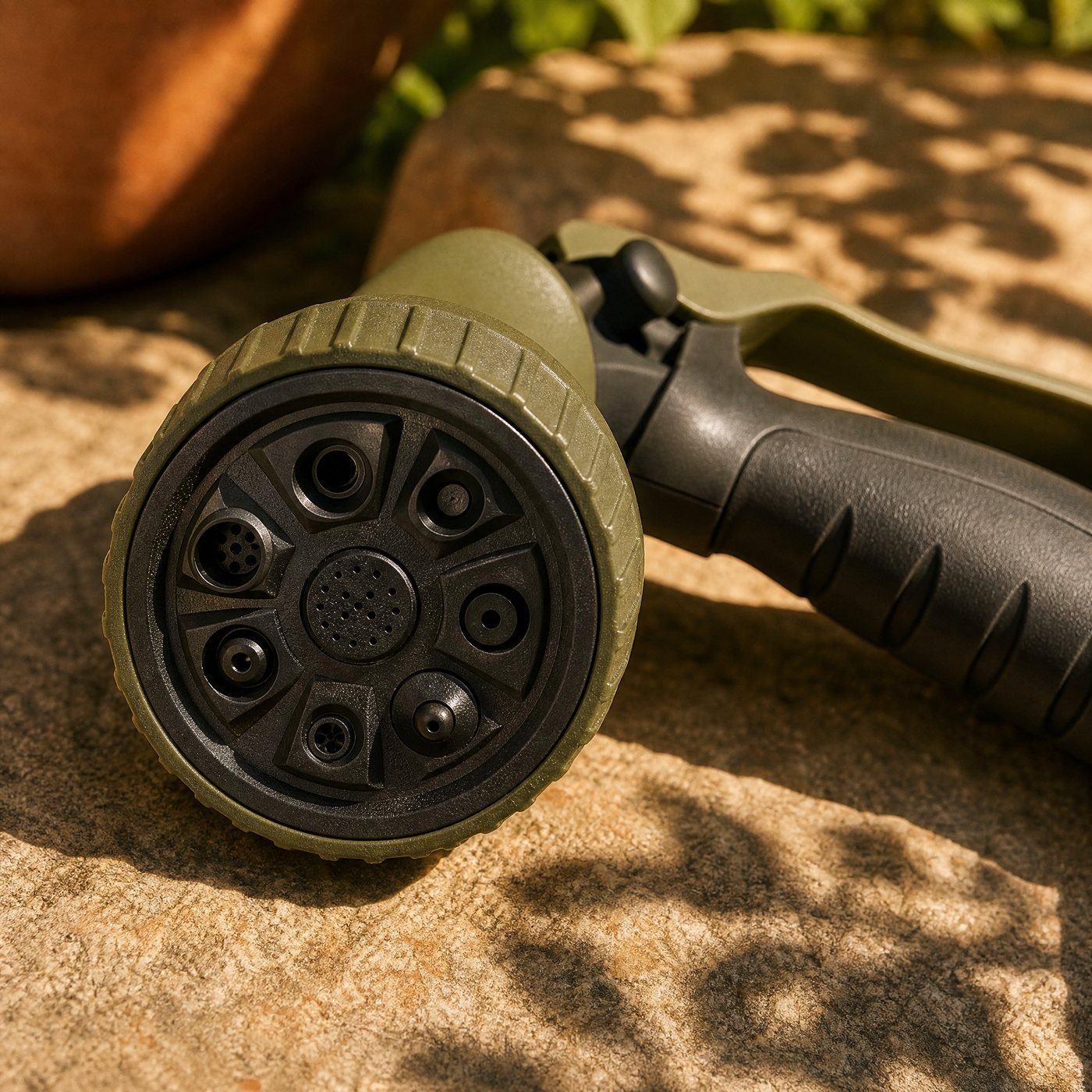 Hose Nozzle, Seven Patterns — detail of the turning pattern dial